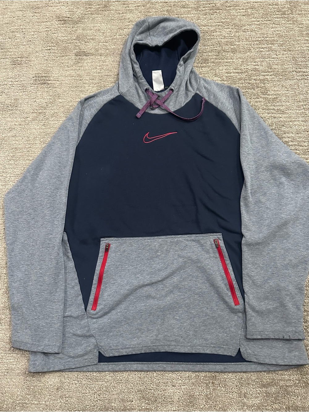 Nike Therma-Fit Hoodie - Navy, Heather Gray & Purple Accents